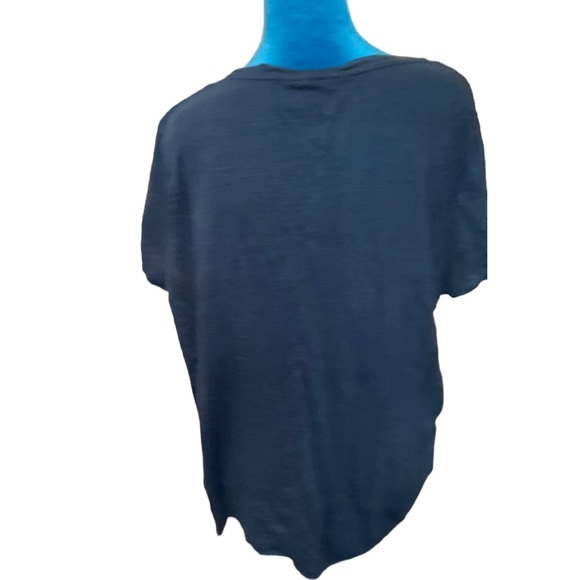 Tahari basic high low blue top sz 1x v neck drop 100% linen cap sleeve loose - Picture 2 of 8